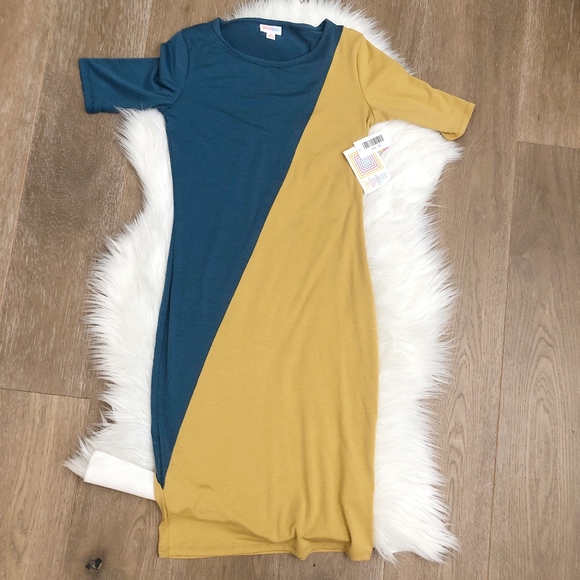 LuLaRoe Dresses & Skirts - NWT LULAROE JULIA BLUE AND MUSTARD YELLOW SIZE XS